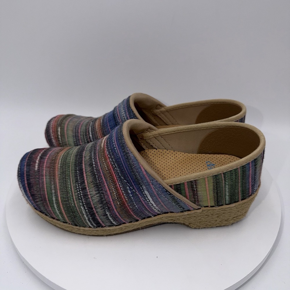 Dansko Jute Pro Weave Vegan Clog Rainbow Multi Stripe Slip On Shoe Size 37/7